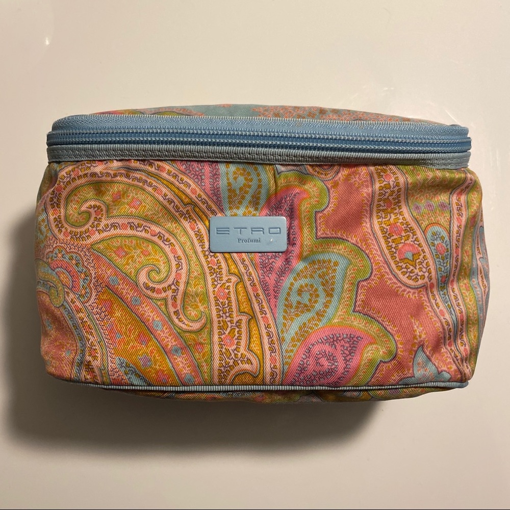 Etro Pink Blue Travel Cosmetic Bag Case